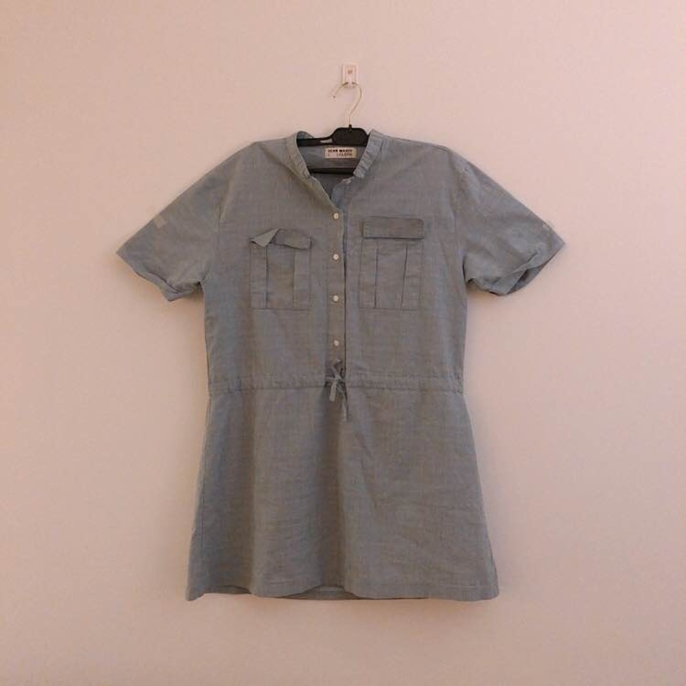 Sky Blue Check Mini Dress with Pockets